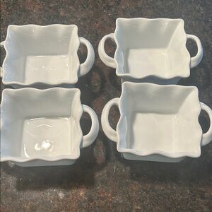 Set of 4 White Ceramic Square Dishes